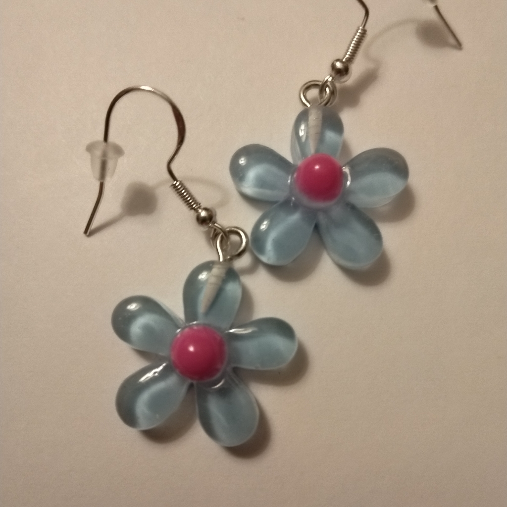 Blue And Pink Flower Earrings